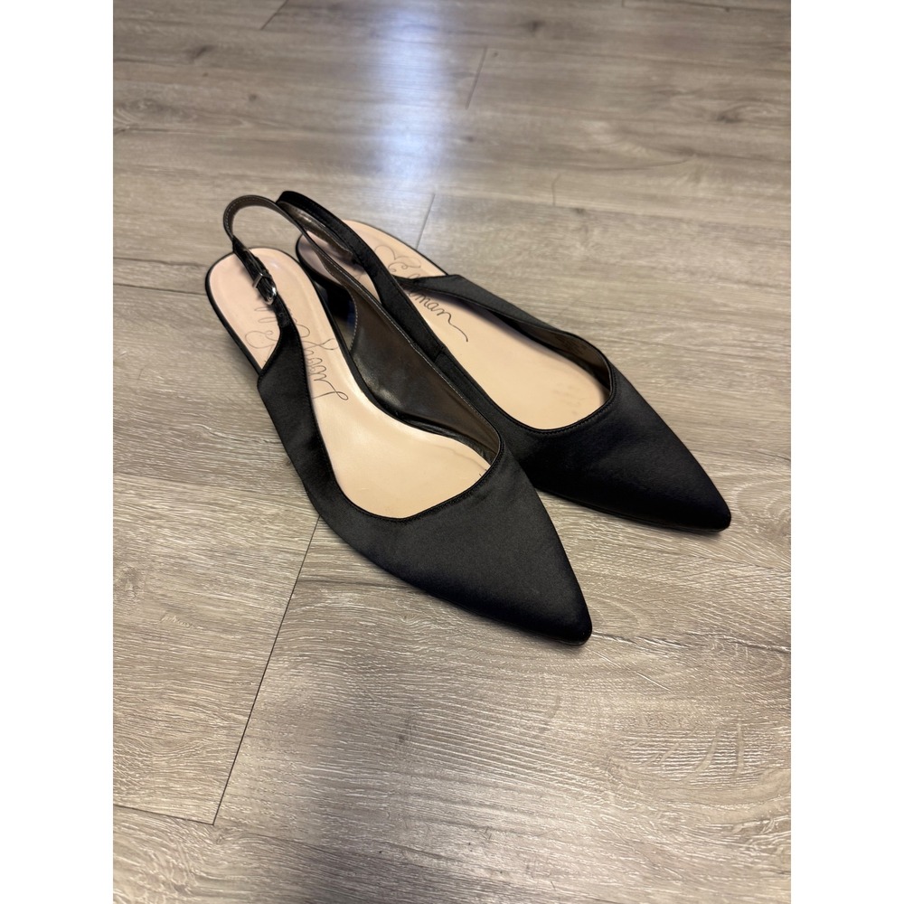 Libby Edelman Black Satin Slingback Kitten Heels Women Size 11 Pointed Toe Pumps